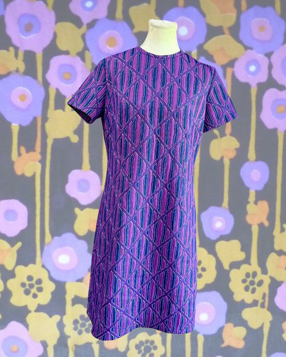 Vintage 60s 70s Georgia Griffin of Miami Purple Mod Shift Mini Dress Size M/L